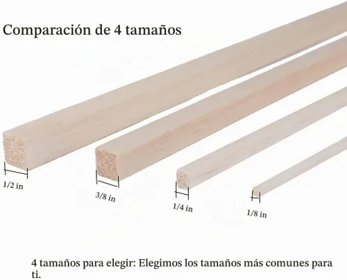 Vista 4 de Paquete de 12 varillas cuadradas de madera de 1/2 x 1/2 x 12 pulgadas, madera natural sin terminar para Cricut, hacer modelos de casa, avión, barco