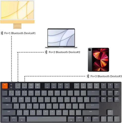 Vista 3 de Keychron Teclado mecánico con cable Bluetooth inalámbrico y USB con diseño sin llave de 87 teclas con interruptor marrón Gateron de perfil bajo