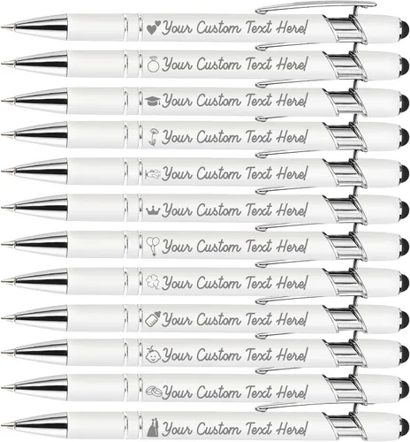 Vista 27 de Amlion Bolígrafos personalizados a granel, bolígrafos personalizados con lápiz capacitivo con nombre, mensaje y logotipo grabado, regalo