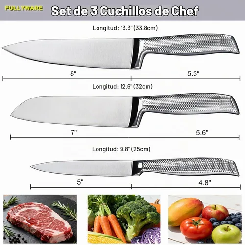 Vista 2 de Juego de cuchillos de chef de 3 piezas, juego de cuchillos de cocina afilados