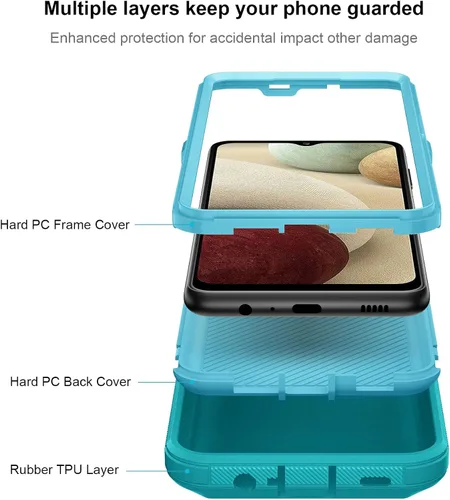 Vista 3 de Jiunai Funda para Samsung Galaxy A12, resistente de doble capa a prueba de golpes, protección contra caídas, deportes al aire libre, funda de goma