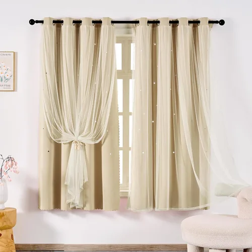 Vista 29 de indistar Cortinas opacas con recortes de estrellas para dormitorio de niña, cortinas de oscurecimiento para habitación de bebé, cortinas