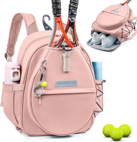 Vista 14 de Mochila de Tenis con Soporte para 2 Raquetas, Bolsa de Raqueta de Tenis de Cuero PU Resistente al Agua para Mujeres y Hombres, Mochila Deportiva