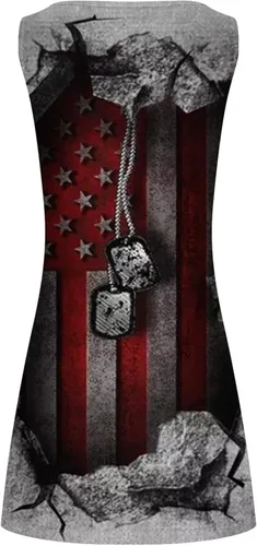 Vista 5 de Finelylove Vestido corto sin mangas con la bandera estadounidense del 4 de julio para mujer, vestido casual hasta la rodilla
