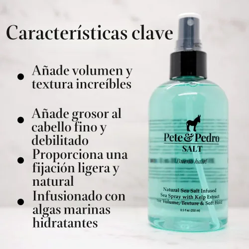 Vista 2 de Pete & Pedro SALT - Spray de sal marina natural para cabello de hombres y mujeres, añade volumen instantáneo, textura, grosor y sujeción ligera