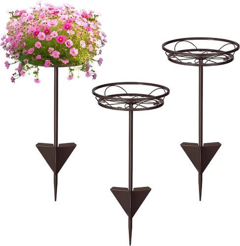 Vista 13 de Tellingyou Paquete de 2 soportes ajustables para macetas para exteriores, soportes de metal para plantas al aire libre, soporte versátil