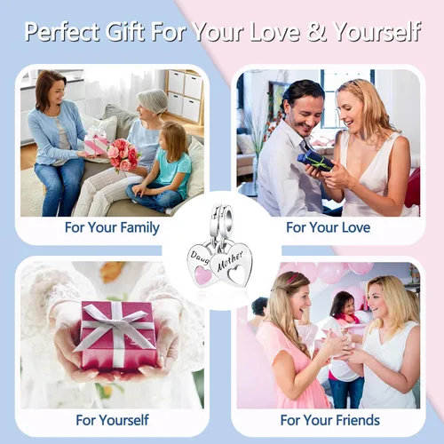Vista 6 de Dijes familiares de joyería para mujer, plata de ley 925, para pulseras, collares, día de San Valentín, día de la madre, regalo de joyería para mujer