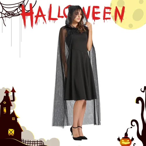 Vista 4 de Capa con capucha de Halloween, de longitud completa, para adultos, capa de bruja de terciopelo, bata de vampiro, disfraz de cosplay para mujer