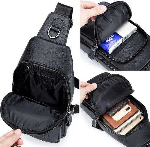 Vista 5 de KPYWZER Mochila de cuero para hombre