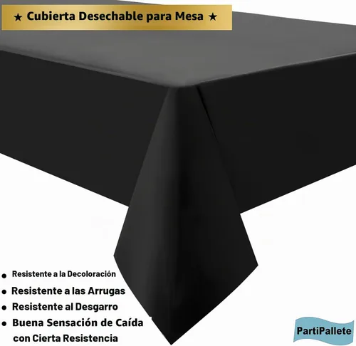 Vista 3 de Paquete de 3 manteles de plástico premium negros desechables de 54 x 108 pulgadas. Mantel rectangular desechable para mesas de fiesta, para T01 Negro