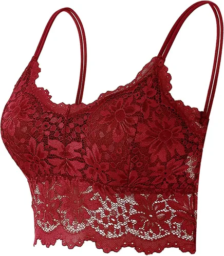 Vista 5 de Lencería de encaje sexy para mujer, brasier de tirantes sólido, a la moda, acolchado, parte superior sin mangas, ropa interior hueca