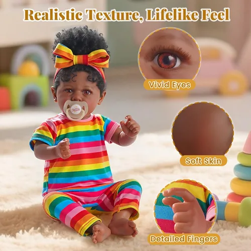 Vista 2 de JIZHI Muñecas Bebé Reborn Negras - Cuerpo Suave Realista Afroamericana Muñeca de Niña Recién Nacida de 20 Pulgadas Mejor Set de Regalo de Cumpleaños