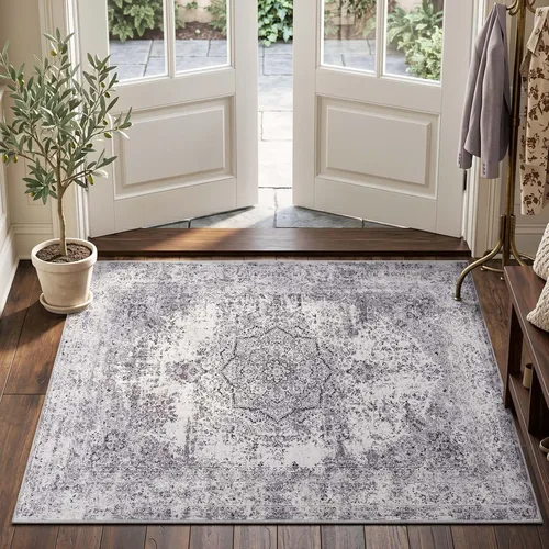 Vista 52 de jinchan Alfombra floral primaveral de 2 x 3 pies para entrada, alfombra desgastada lavable, de pelo corto, suave, pequeña, antideslizante, tapete