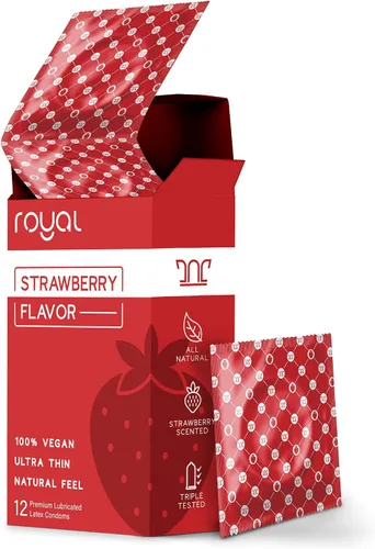 Vista 6 de Royal Preservativos de látex natural ultrafinos con sabor a fresa, lubricado de alta calidad, látex fuerte, no tóxico, orgánico, vegano, delgado