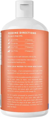 Vista 8 de Aceite de salmón salvaje de Alaska prémium para perros, aceite de pescado salvaje de Alaska certificado MSC para piel y abrigo, cadera