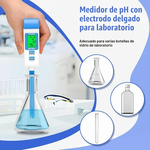 Vista 4 de Medidor de pH para Agua Probador de pH Digital con Sonda de pH de 4.6in Medidor de pH de Laboratorio Lector de pH con ATC para Enlatado Kit de Azul
