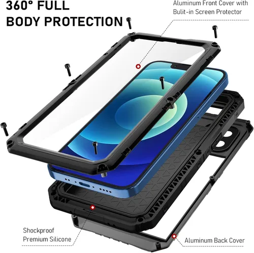 Vista 6 de Beasyjoy Funda para iPhone 12 - Impermeable, Grado Militar Resistente a Golpes con Protector de Pantalla Integrado, Protección Completa del Cuerpo