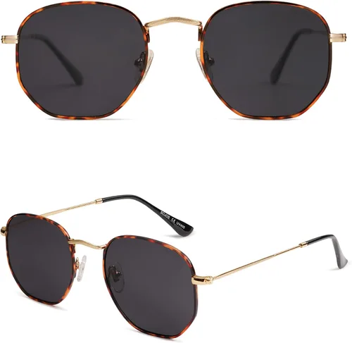 Vista 2 de SOJOS - Lentes de sol cuadrados y polarizados para hombres y mujeres, con pequeños lentes espejados hexagonales, SJ1072