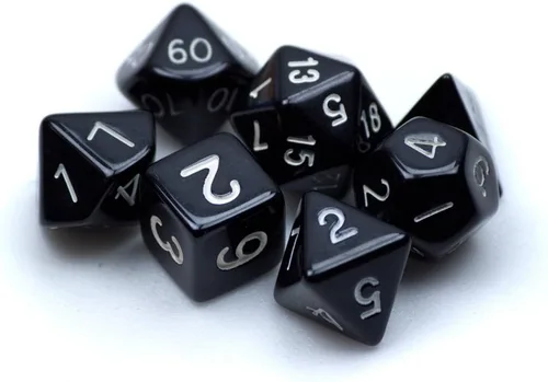 Vista 2 de Wiz Dice Serie I Juego de 7 dados poliédricos opacos en bolsa de terciopelo Negro