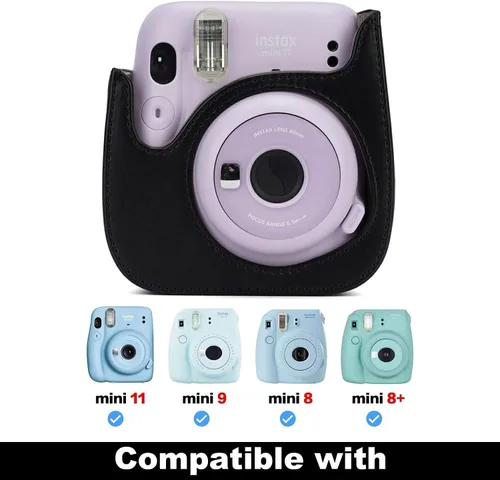 Vista 2 de Funda para cámara instantánea compatible con Fujifilm Instax Mini 12 11/9/8/8+ bolsa de piel sintética con bolsillo y correa ajustable para el Negro