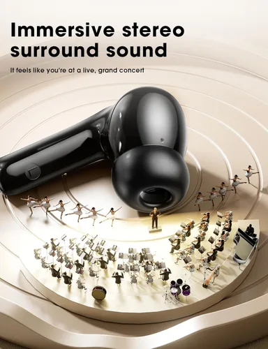 Vista 2 de Auriculares inalámbricos con sonido de graves profundos, auriculares Bluetooth 5.3, 48 horas de reproducción, pantalla LED con micrófono, IPX7