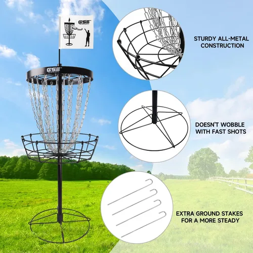 Vista 5 de GSE Pro 24-Chain Disc Golf Basket, Portable Regulation Size Goal Target
