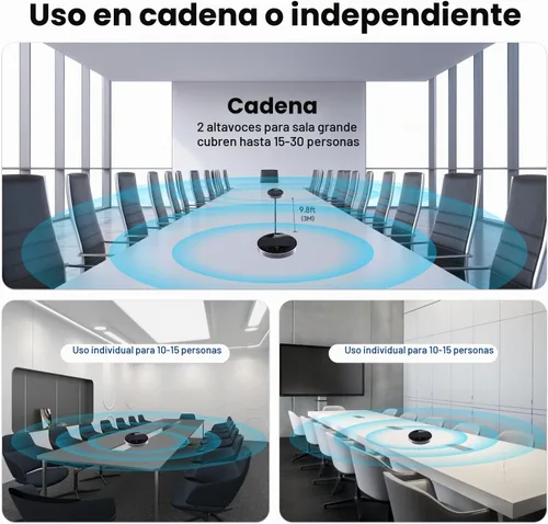 Vista 7 de TONGVEO Altavoz y micrófono de conferencia 2 en 1, altavoz inalámbrico Bluetooth Daisy Chain con micrófonos omnidireccionales de 360° conexión Negro