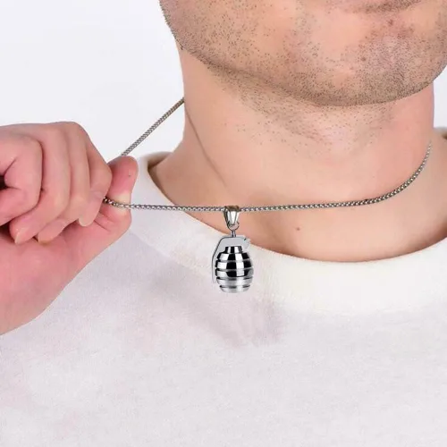 Vista 2 de Hombres Acero Inoxidable Creativo Mano Granada Juego Juego Colgante Collar Collar Strand