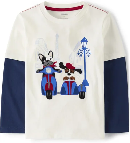 Vista 21 de Gymboree - Camisetas de manga larga con gráficos bordados en capas para niños y niños pequeños Oso de nieve azul