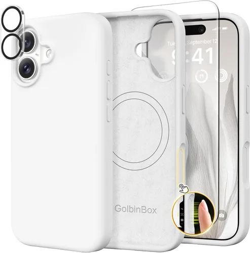 Vista 135 de GolbinBox Funda magnética para iPhone 17, compatible con MagSafe, cubierta de silicona integrada para control de cámara, funda de silicona líquida a