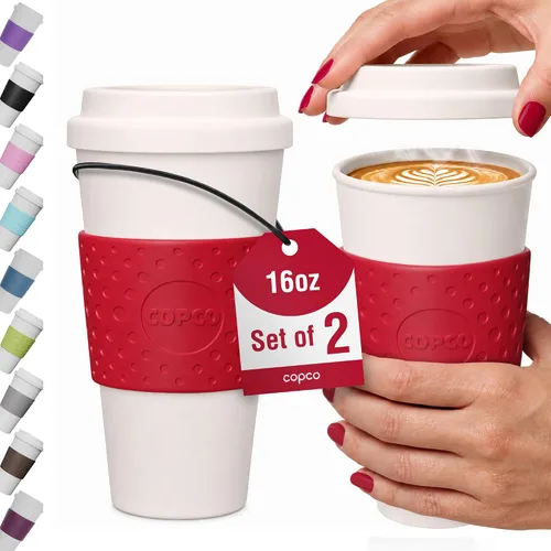 Vista 10 de Copco Acadia - Tazas de viaje con tapas, 16 onzas, color azul, juego de 2