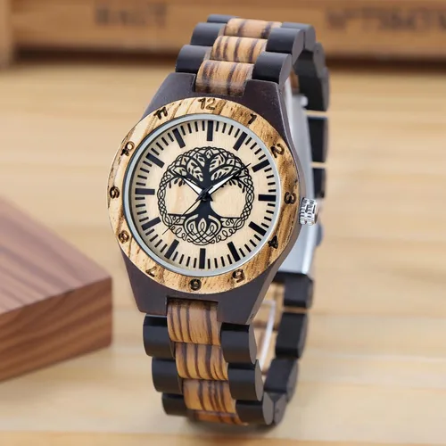 Vista 8 de Dentily Relojes de madera natural para mujer, reloj de cuarzo hecho a mano, reloj de pulsera único deportivo para mujer