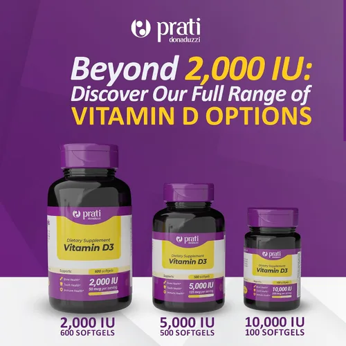 Vista 7 de Prati Donaduzzi Vitamina D3 2,000 UI (50 mcg) cápsulas blandas 600 unidades - Suplemento diario de sol para apoyo óseo y dental - Suministro