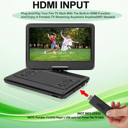 Vista 3 de Combo de reproductor de TV/DVD portátil de 16.5 pulgadas con pantalla giratoria HD de 14 pulgadas y sintonizador digital, entrada HDMI, batería