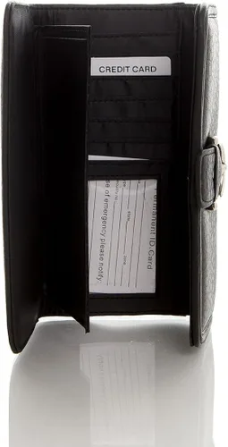 Vista 4 de Ampere Creations Cartera de cuero vegano suave para mujer, bolso de mano largo, tarjetero