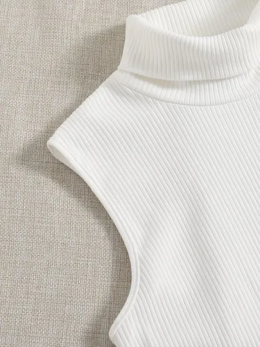 Vista 4 de SheIn Camiseta sin mangas con cuello de tortuga para mujer, 3 piezas, sin mangas, de punto acanalado