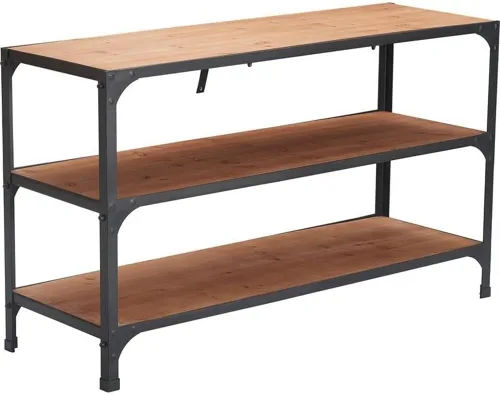 Vista 12 de Serta Overland - Mesa auxiliar de 2 niveles, muebles decorativos de madera rústica y metal negro, marco estrecho rectangular, fácil montaje