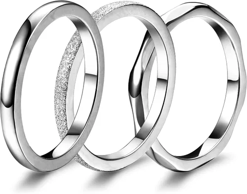 Vista 5 de JOERICA 3 anillos de compromiso de boda apilables de acero inoxidable de 0.079in para mujer