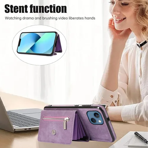 Vista 3 de Asuwish Funda de teléfono para iPhone 13 Mini con protector de pantalla de vidrio templado y correa cruzada para la muñeca con cordón para tarjetas
