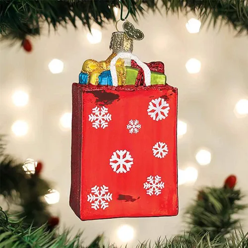 Vista 5 de Old World Christmas Bolsa de compras navideñas Adornos soplados de vidrio para árbol de Navidad