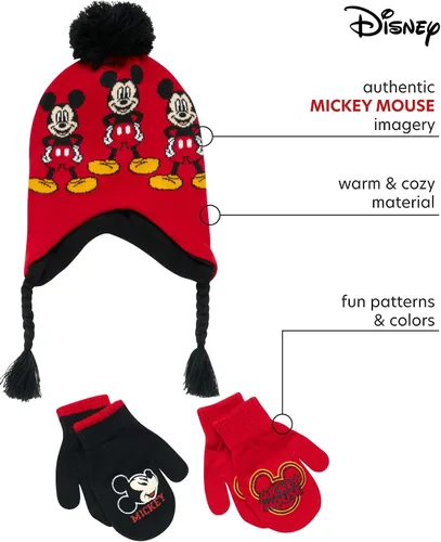 Vista 2 de Disney Conjunto de sombrero de invierno de Mickey Mouse y 2 pares de guantes o guantes edad 2-7
