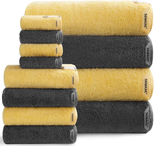 Vista 17 de SEMAXE Juego de toallas de baño familiar de 12 piezas - 100% algodón, 4 toallas de baño, 4 toallas de mano, 4 paños, ultrasuave y súper absorbente