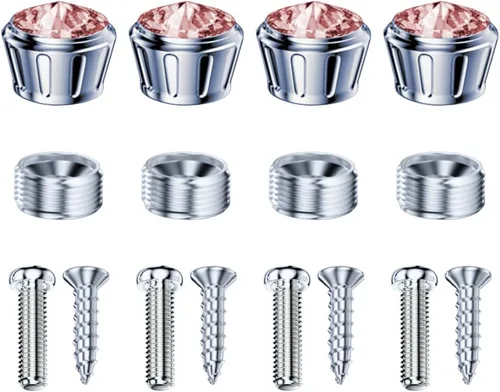 Vista 8 de Tapa de Tornillo de Perno para Placa de Matrícula de Automóvil, 4 Piezas de Cubiertas de Tornillos de Marco con Diamantes de Imitación Brillantes
