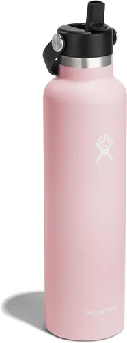 Vista 2 de Hydro Flask Botella de agua – Acero inoxidable aislado – Tapa con pajilla, antiderrames, a prueba de fugas, 24 onzas, rosa trillium