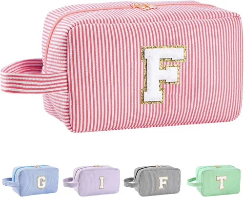 Vista 53 de Bolsa de maquillaje personalizada con inicial A-Z para mujeres, niñas y niños, bolsa de aseo de viaje, bolsa de maquillaje preparada, bolsa