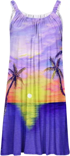 Vista 3 de Aobny Women's Sleeveless Tank Dresses Tropical Print Spaghetti Straps Summer Midi Dress Hawaiian Flowy Swing Beach Sundress