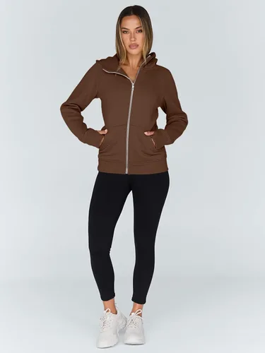 Vista 16 de Trendy Queen Sudaderas con capucha y cremallera para mujer, chaquetas de vellón, talla extragrande, moda de otoño e invierno