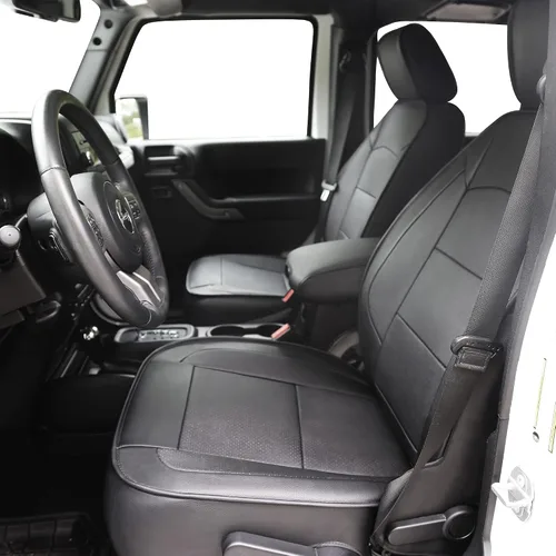 Vista 2 de OASIS AUTO Fundas de asiento de cuero personalizadas para Wrangler JK 2007-2017 (2007-2010 Wrangler de 2 puertas, negro)