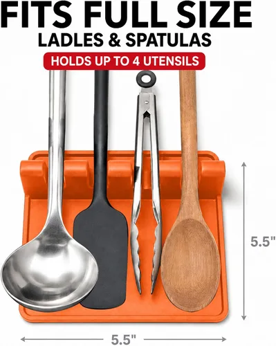 Vista 2 de Paquete de 2 cucharas de silicona naranja para estufa, soporte para cuchara para estufa Terracota quemada