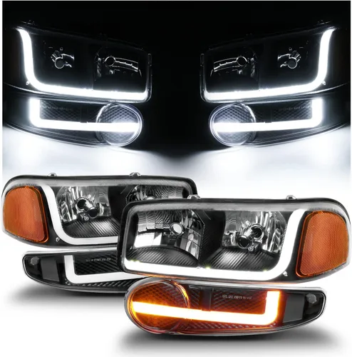Vista 15 de M-AUTO Switchback - Tiras LED DRL para faros con 2 pares de bombillas preensambladas de 6000K compatibles con 01 GMC Sierra C3, 02-06 Sierra 1500